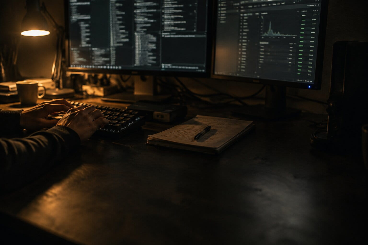 Engineers pair-programming on a backend service in a quiet studio